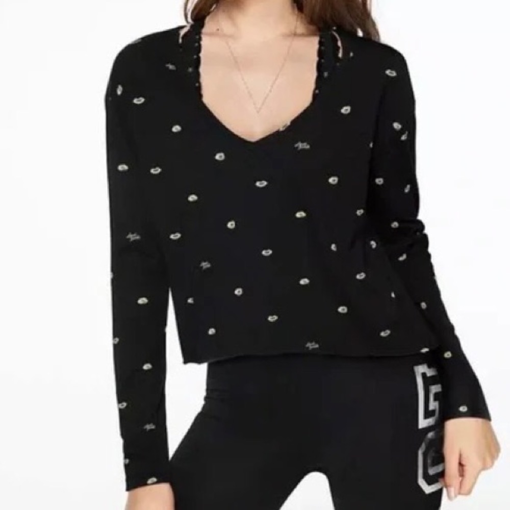 Victoria’s Secret Pink Crop Top VS Long Sleeve Shirt Black Size Medium New